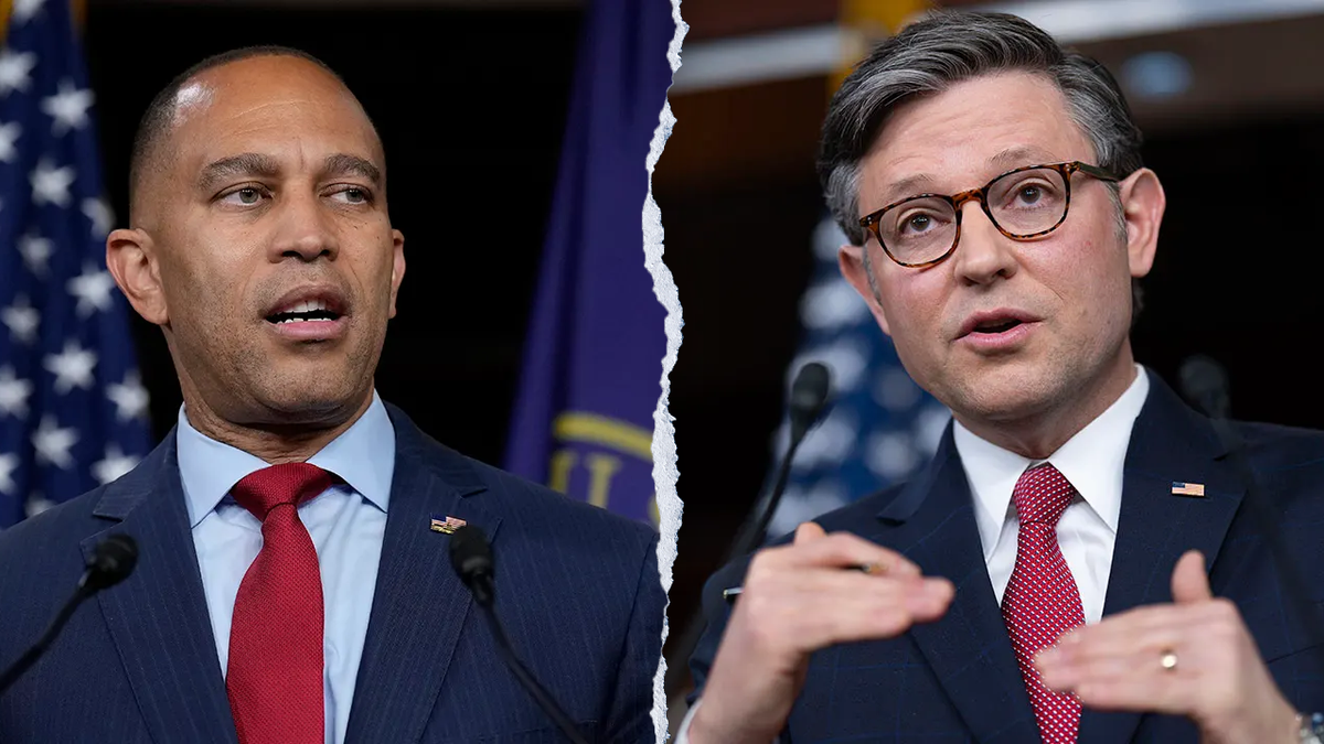 House Minority Leader Hakeem Jeffries and Speaker Mike Johnson split
