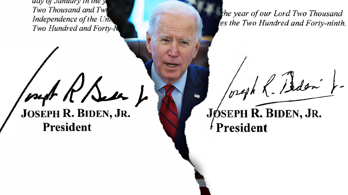 photo illustration of Joe Biden and autopen-signed document