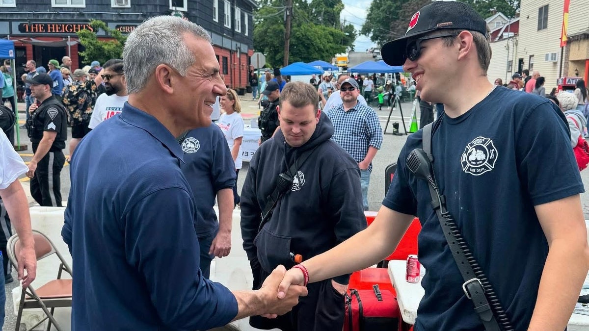 Republican gubernatorial candidate Jack Ciattarelli campaigns in Hasbrouck Heights, N.J., on June 1, 2025.