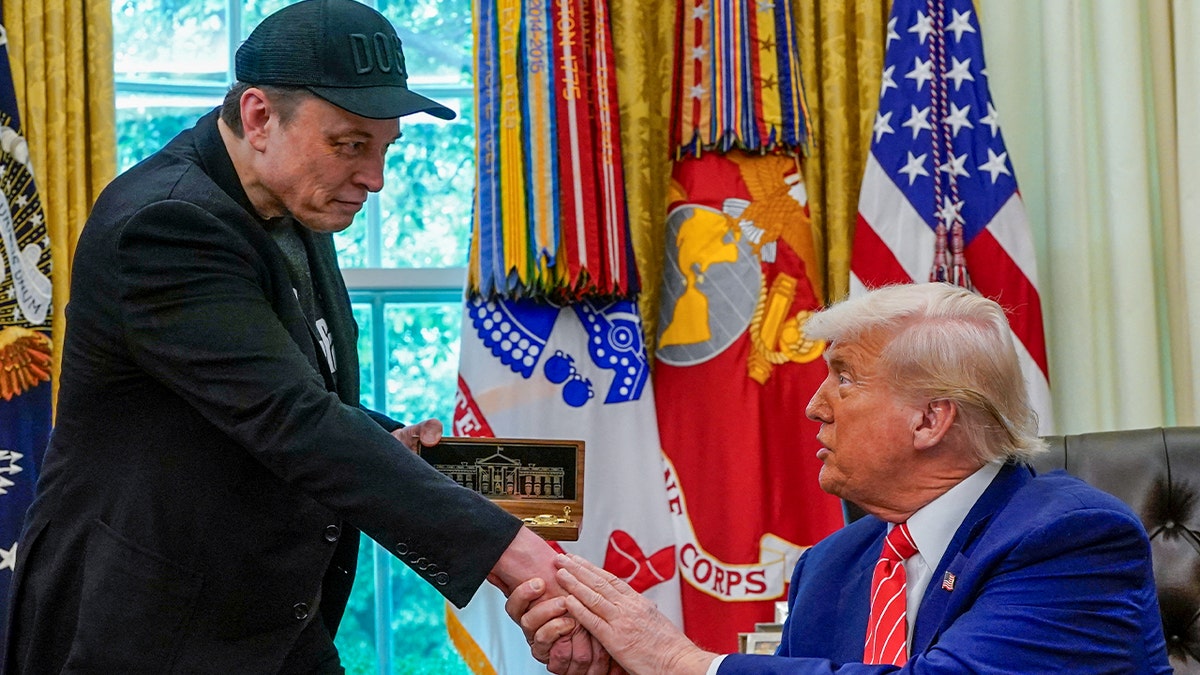 Elon Musk shakes Trump's hand in Oval Office