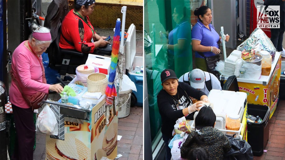 Street vendors selling various items in Roosevelt Avenue in Queens, New York City.
