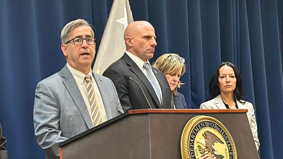 U.S. Attorney Joseph Nocella, Jr. speaking at a press briefing announcing the busts.