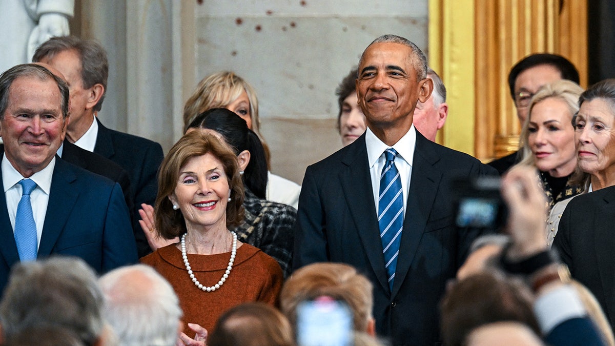 Former President George W. Bush, Former First Lady Laura Bush and Former President Barack Obama arrive for the inauguration of Donald Trump as the 47th president of the United States