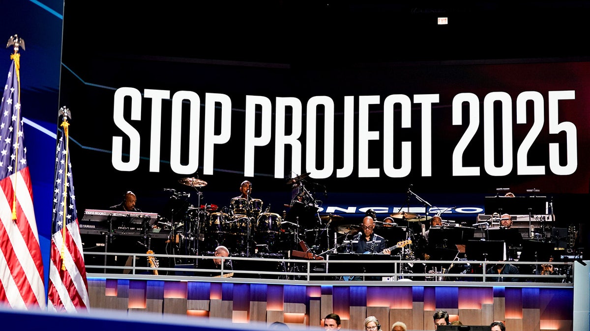 A Stop Project 2025 sign during the Democratic National Convention (DNC)