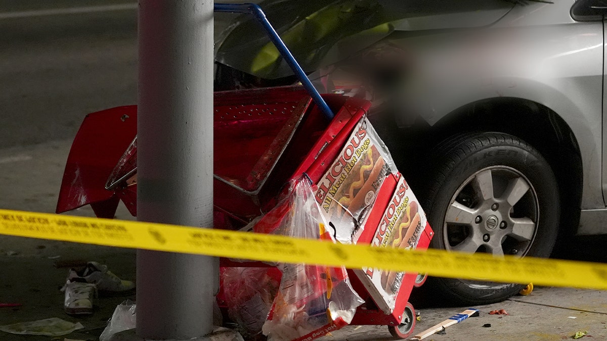 Closeup of a collision in LA in which a driver rammed into a crowd, injuring 30