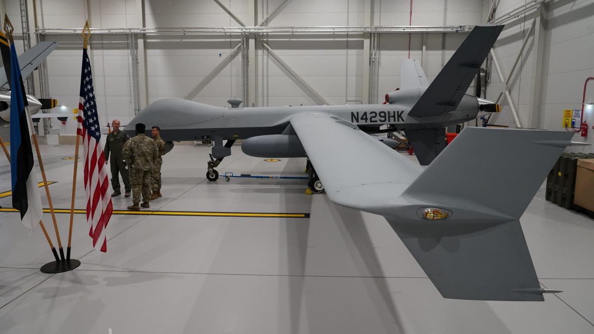 A U.S. Air Force MQ-9 Reaper drone sits in a hanger at Amari Air Base, Estonia, July 1, 2020.  U.S. unmanned aircraft are deployed in Estonia to support NATO's intelligence gathering missions in the Baltics. REUTERS/Janis Laizans