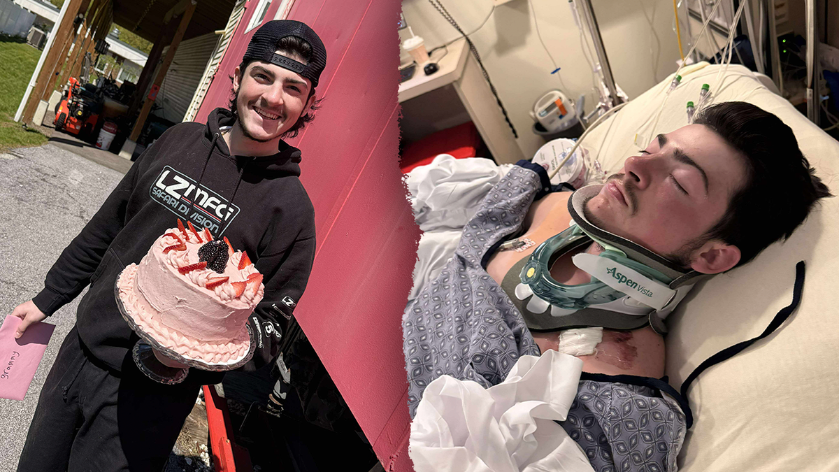 Aiden Sloan holding a cake and Aiden Sloan in IC split image