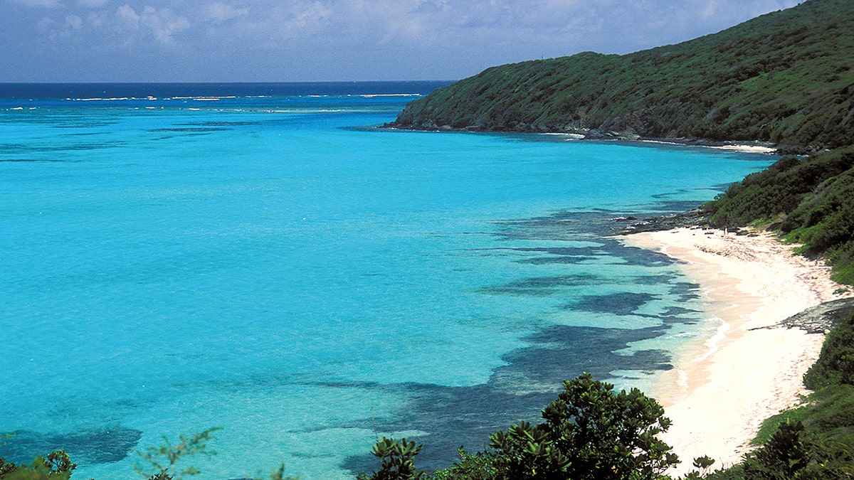 An aerial view of a tropical island.