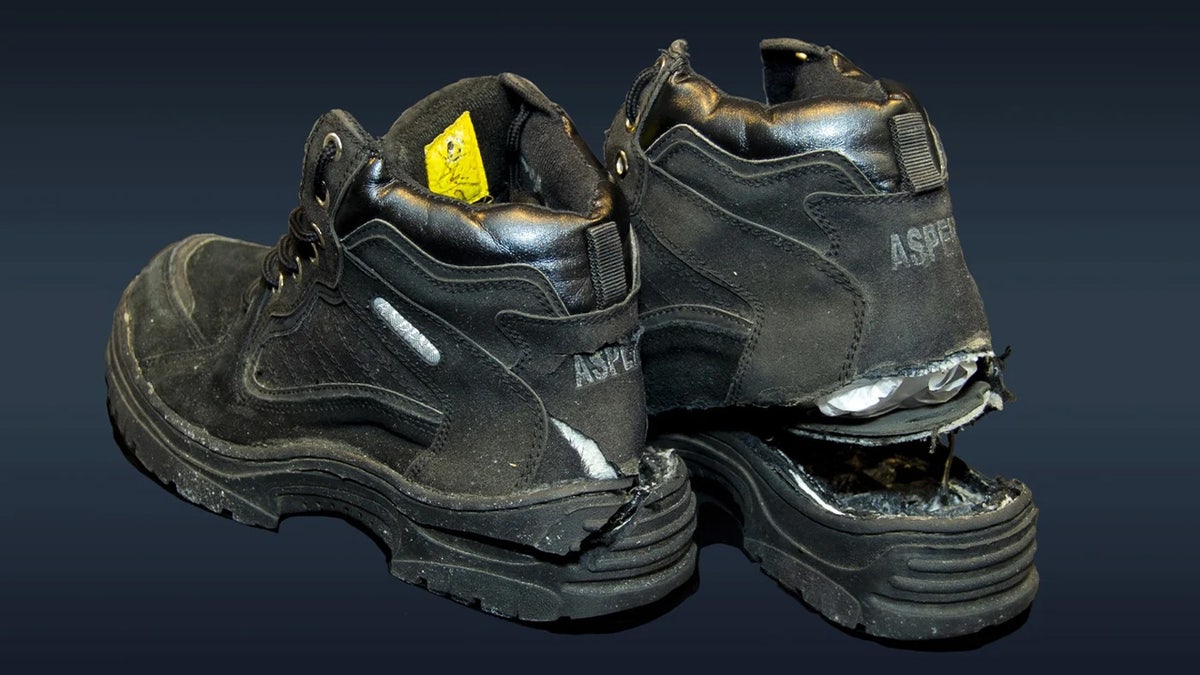 Richard Reid's high top sneakers he rigged with explosives on Dec. 22, 2001