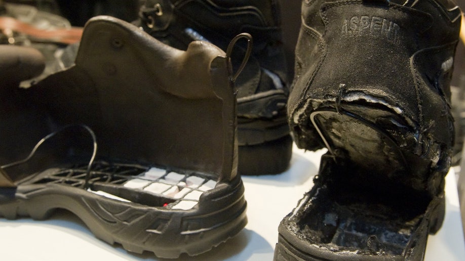 Richard Reid's shoes showing hidden compartment where he hid explosives in 2001