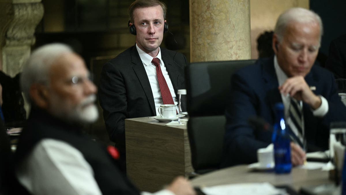 Jake US National Security Adviser Jake Sullivan (C) looks on as US President Joe Biden (R) meets with Australian Prime Minister Anthony Albanese, Indian Prime Minister Narendra Modi (L), and Japanese Prime Minister Fumio Kishida during the Quadrilateral Summit at the Archmere Academy in Wilmington, Delaware, on September 21, 2024.
