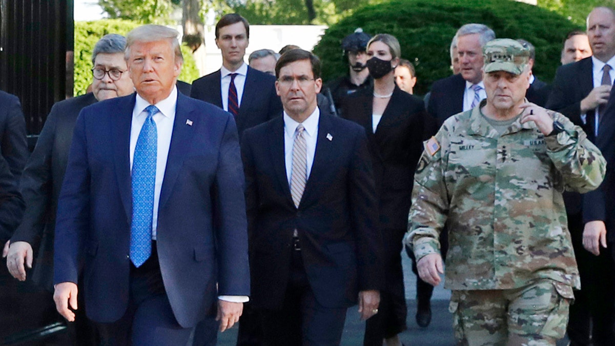 President Donald Trump departs the White House to visit outside St. John's Church, in Washington in June 2020. 