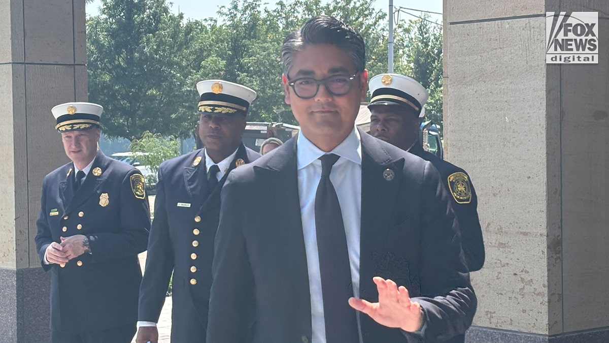 Mayor Aftab Pureval arrives at a press conference about early Saturday morning’s viral beatdown in downtown Cincinnati