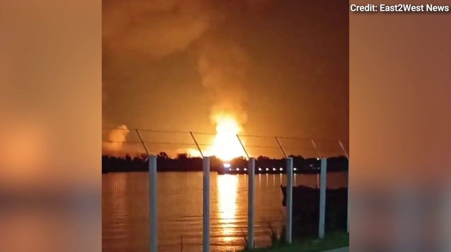 Fire burns after Russian drone strike on Ukraine
