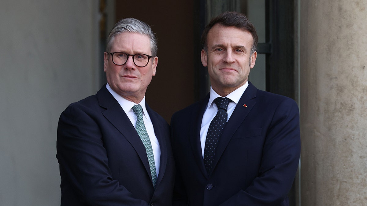 French President Emmanuel Macron, right, and British Prime Minister Keir Starmer recently declared their intentions to recognize a Palestinian state. The two are seen here during a meeting on the situation in Ukraine and security issues in Europe at Elysée Palace Feb. 17, 2025, in Paris. 
