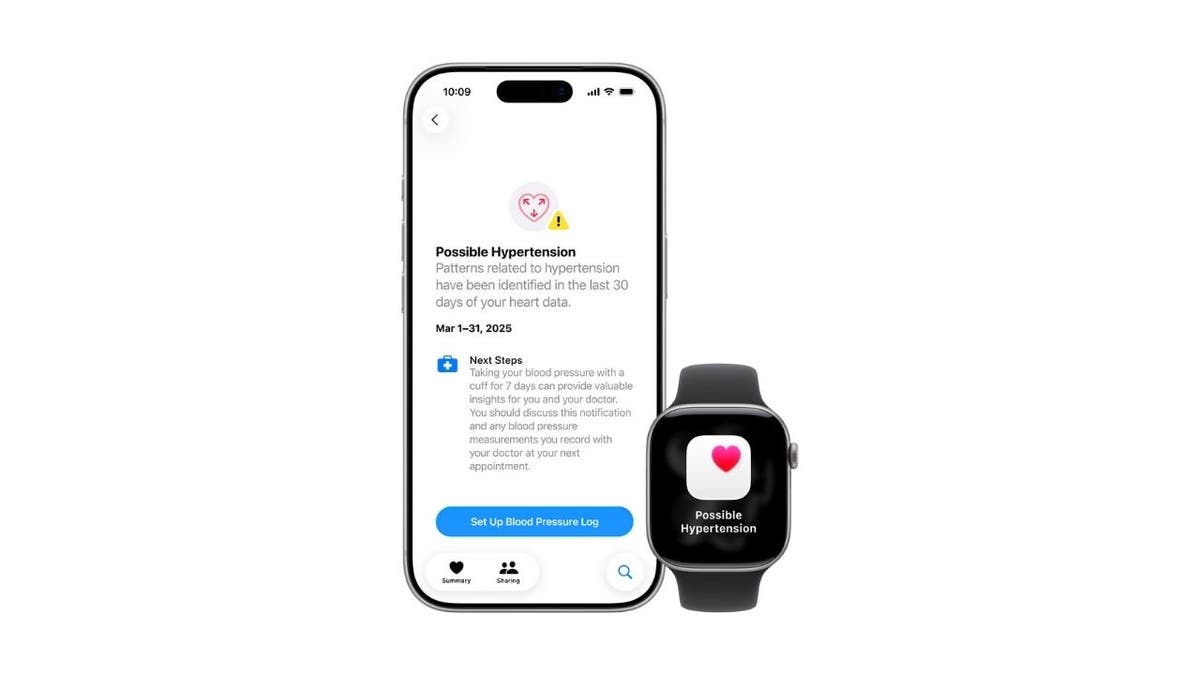 iPhone and Apple Watch showing hypertension alert