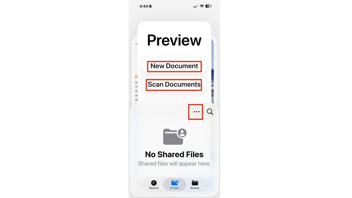 Inside the iPhone Preview app, highlighting options to create a 