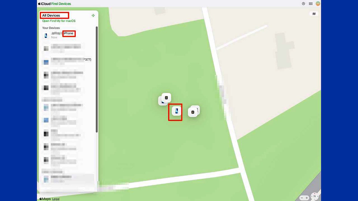 A map with location of iPhone