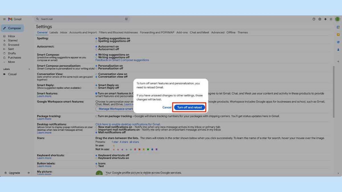 A screenshot of Google's account settings.