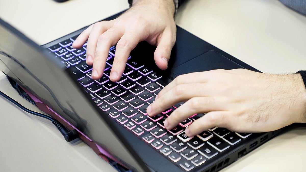 Person typing on a laptop.