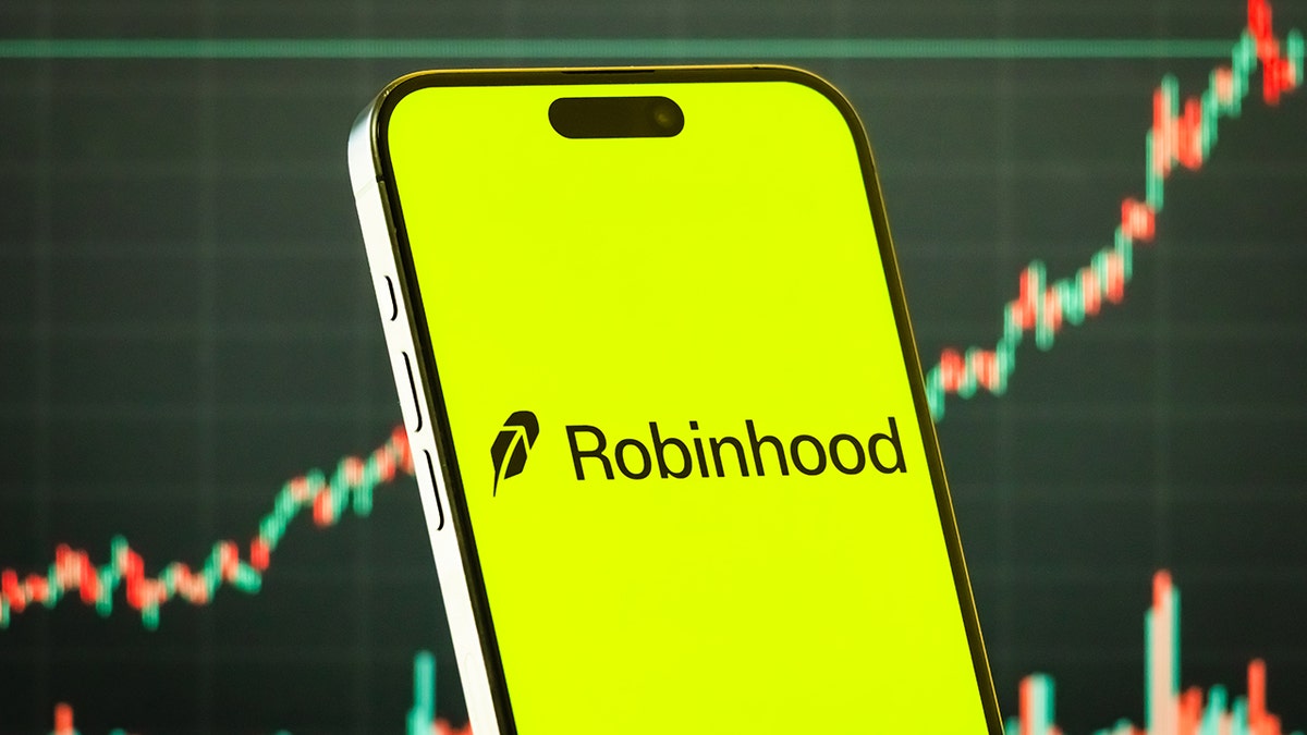 Robinhood logo on a smartphone.