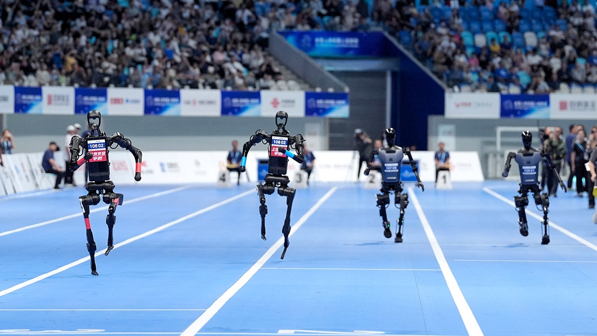 Robots running a race.