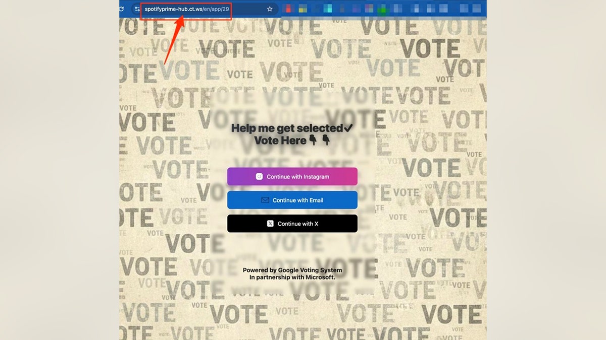 A fake Spotify voting page