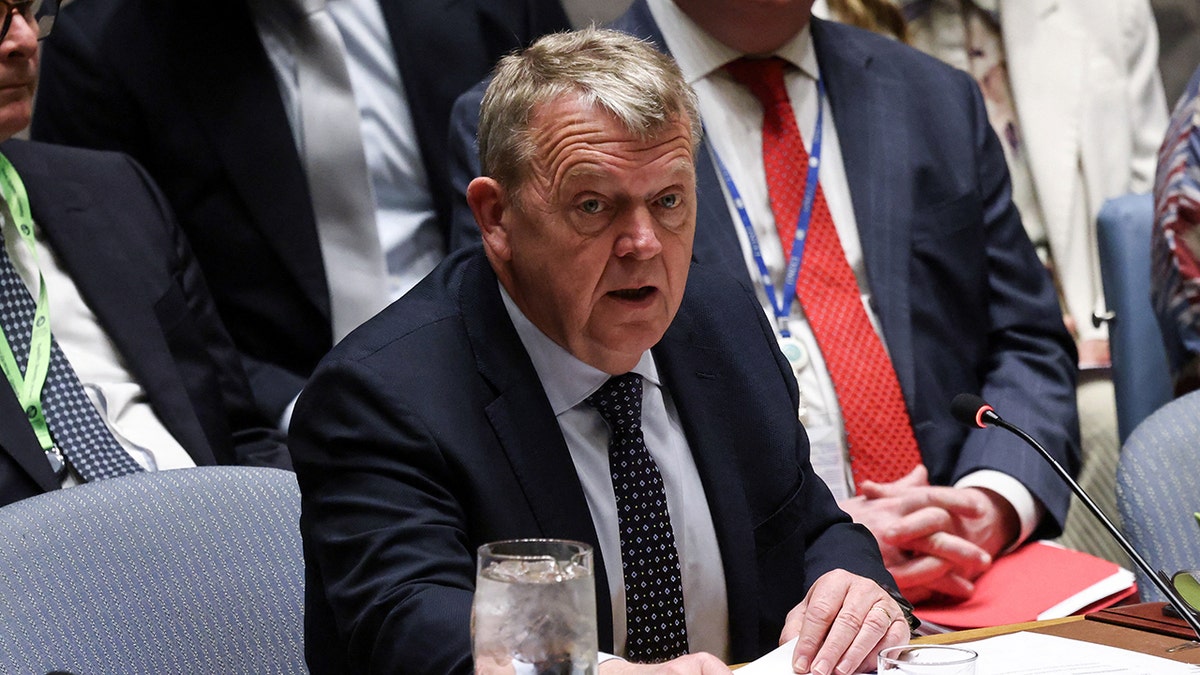 Foreign Minister of Denmark Lars Lokke Rasmussen speaking at UN meeting